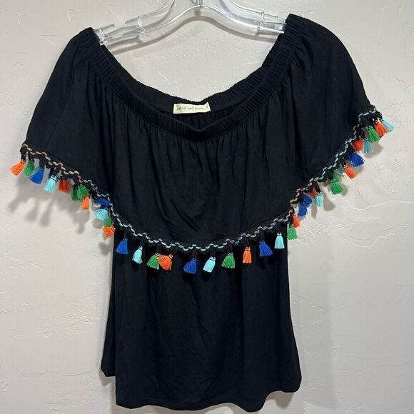 Pebble and Stone Fringe off the shoulder top - Picture 1 of 6